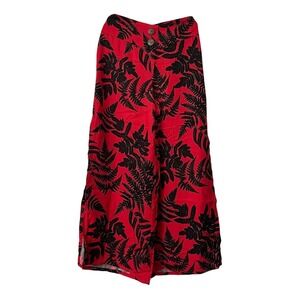 Hawaiian Tropical Fern Palazzo Pants Small Slit Leg Red Black